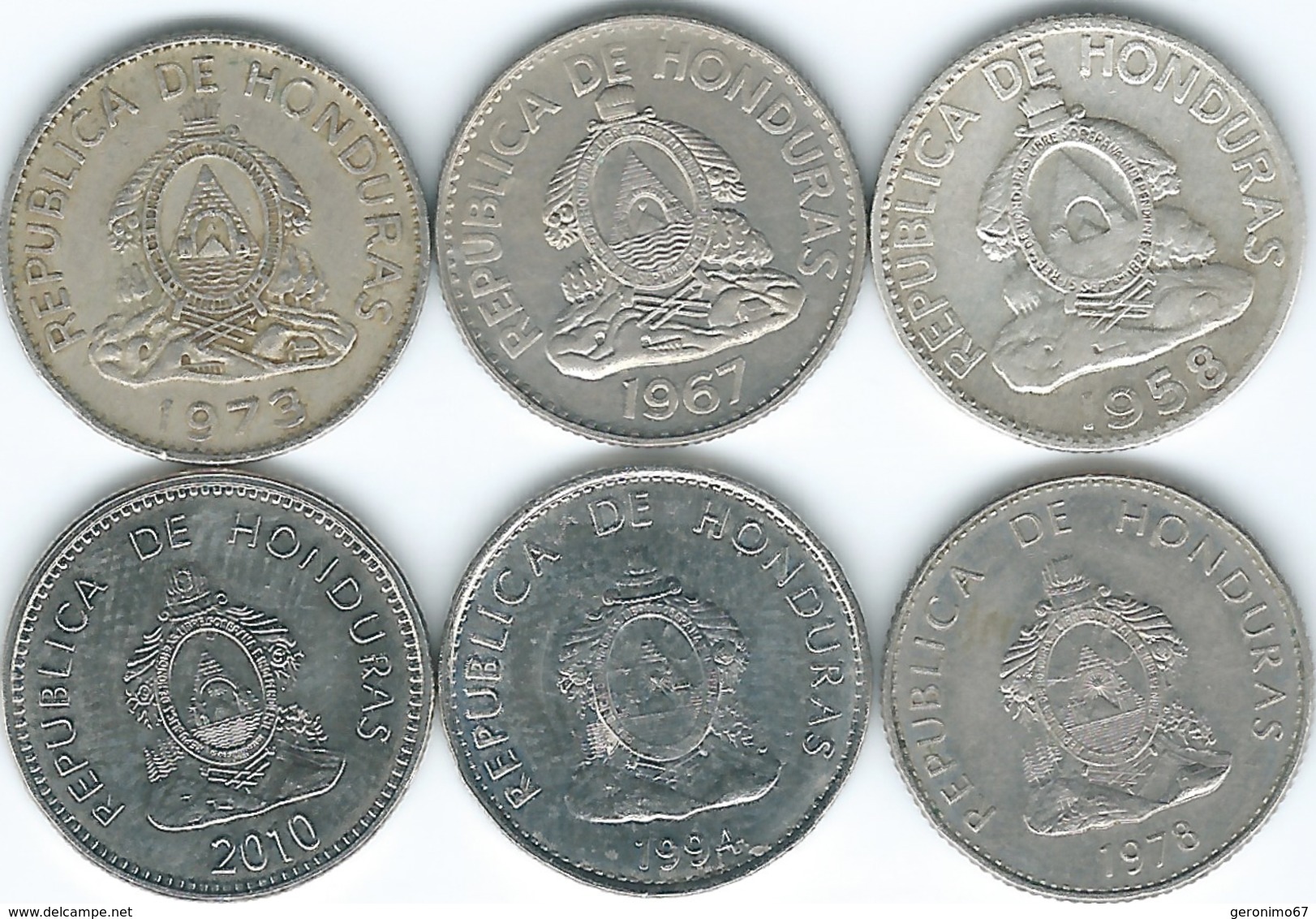 Honduras - 20 Centavos - 1958 (KM73) 1967 (KM79) 1973 (KM81) 1978 (KM83.1) 1994 (KM83a.1) 2010 (KM83a.2) - Honduras