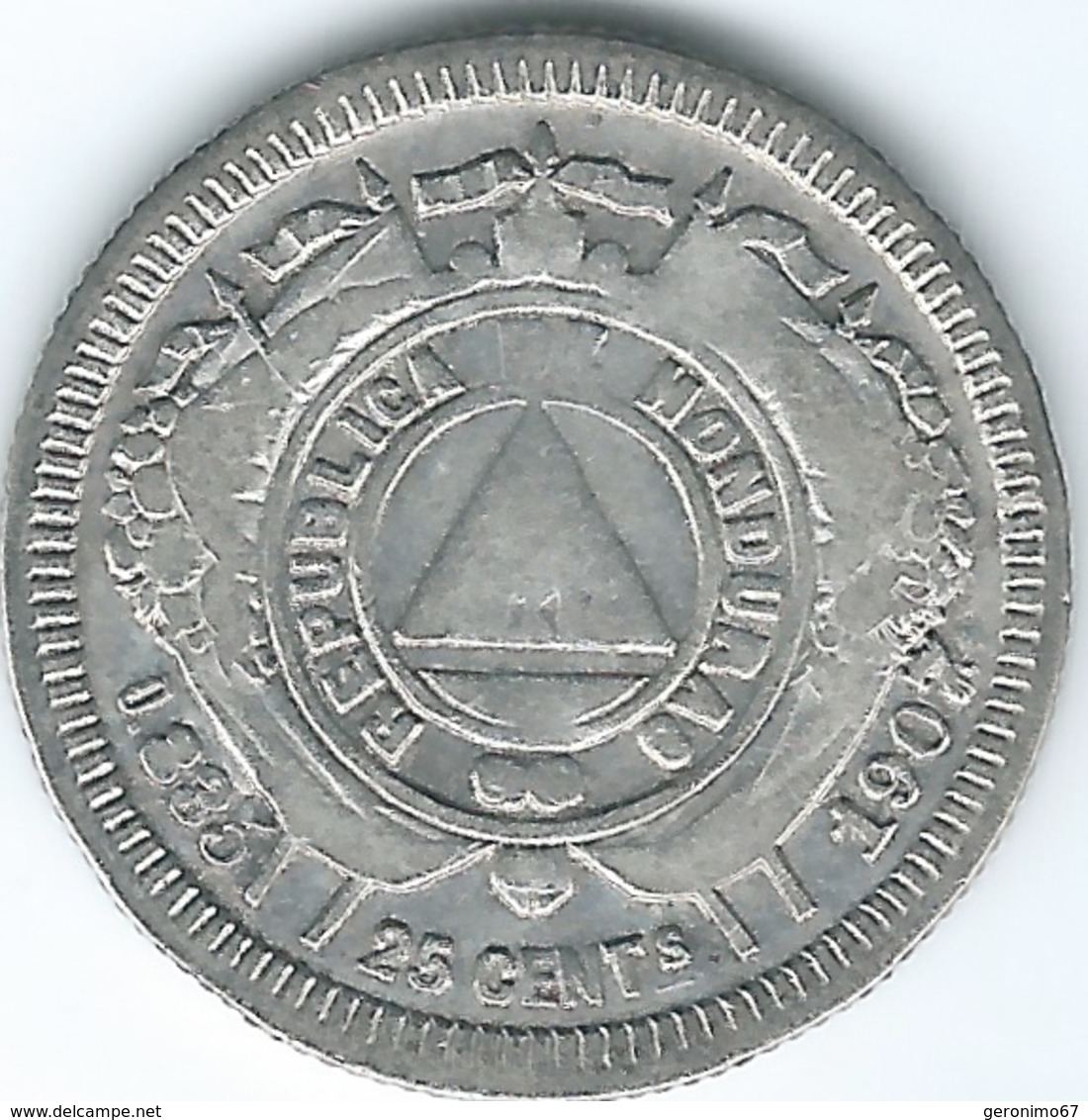 Honduras - 25 Centavos - 1907 (overdate 1904) - KM50a - Only 14,000 Minted - Honduras