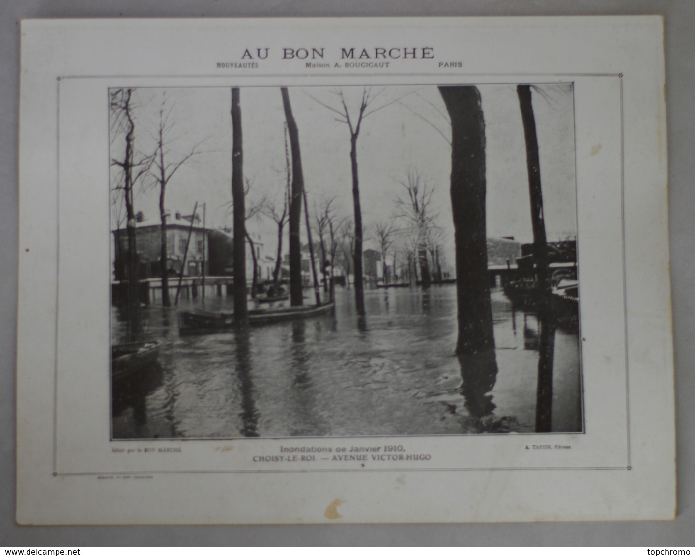 Grande Photo Au Bon Marché Taride Inondations De Janvier 1910 Choisy Le Roi Avenue Victor Hugo - Au Bon Marché