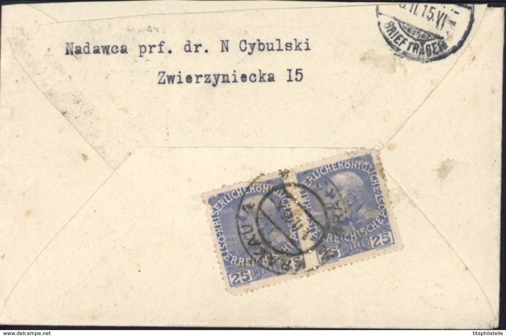 Occupation Autrichienne Pologne 1915 Recommandé Krakau 4 Censure Zensuriert Bahnpostamt YT 109* X2 CAD Krakau 3 11 15 - Briefe U. Dokumente