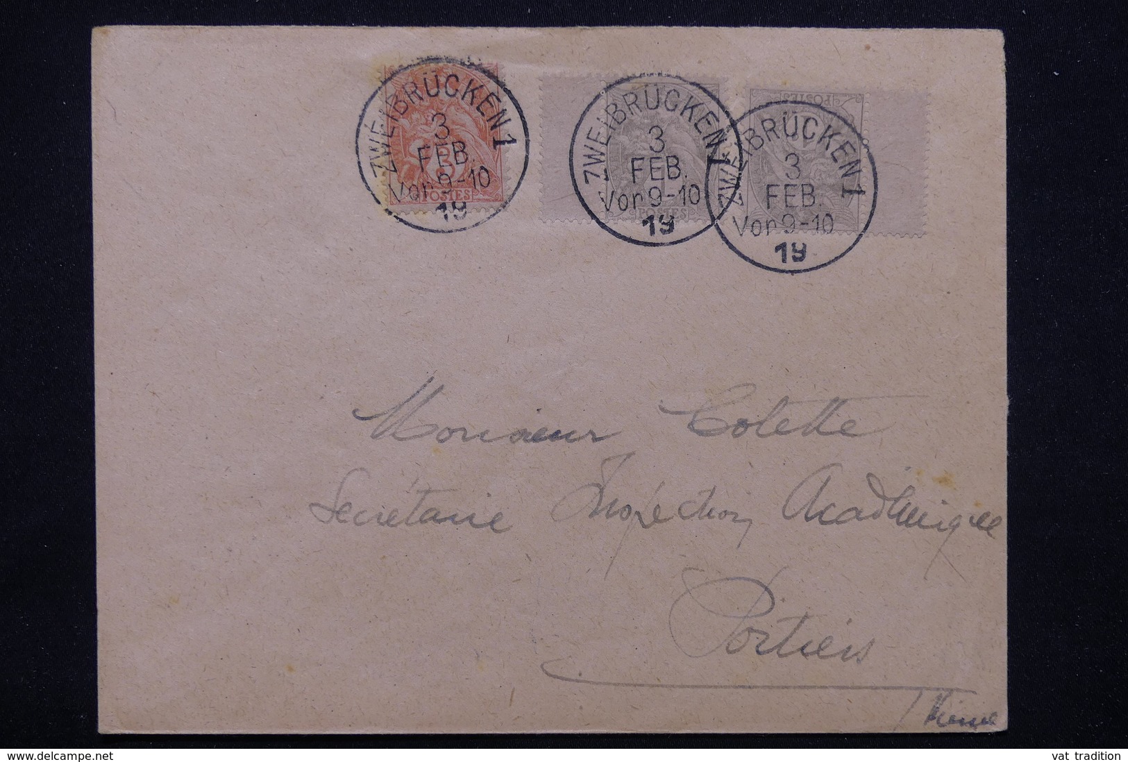 FRANCE / ALLEMAGNE - Affranchissement De Zweibrucken Sur Type Blanc En 1919 Pour Poitiers - L 23205 - 1877-1920: Période Semi Moderne