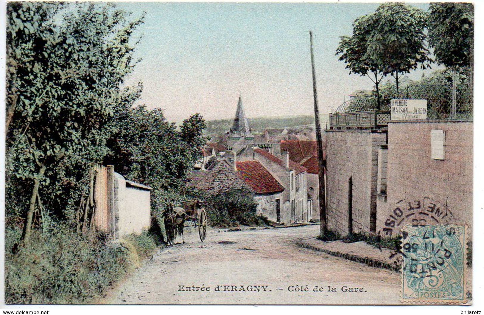 Entrée D' Eragny : Côté De La Gare (Superbe Carte Colorisée) - Eragny