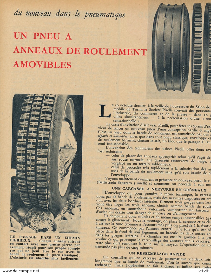 1960 : Document, AUTOMOBILE, PNEUMATIQUE, Le Pneu à Anneaux De Roulement Amovibles - Non Classés