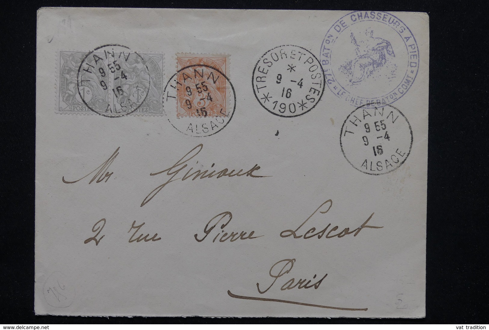 FRANCE - Affranchissement  Type Blancs De Thann Sur Enveloppe En 1916 Pour Paris, Cachet De SP 190 - L 23212 - Lettres & Documents