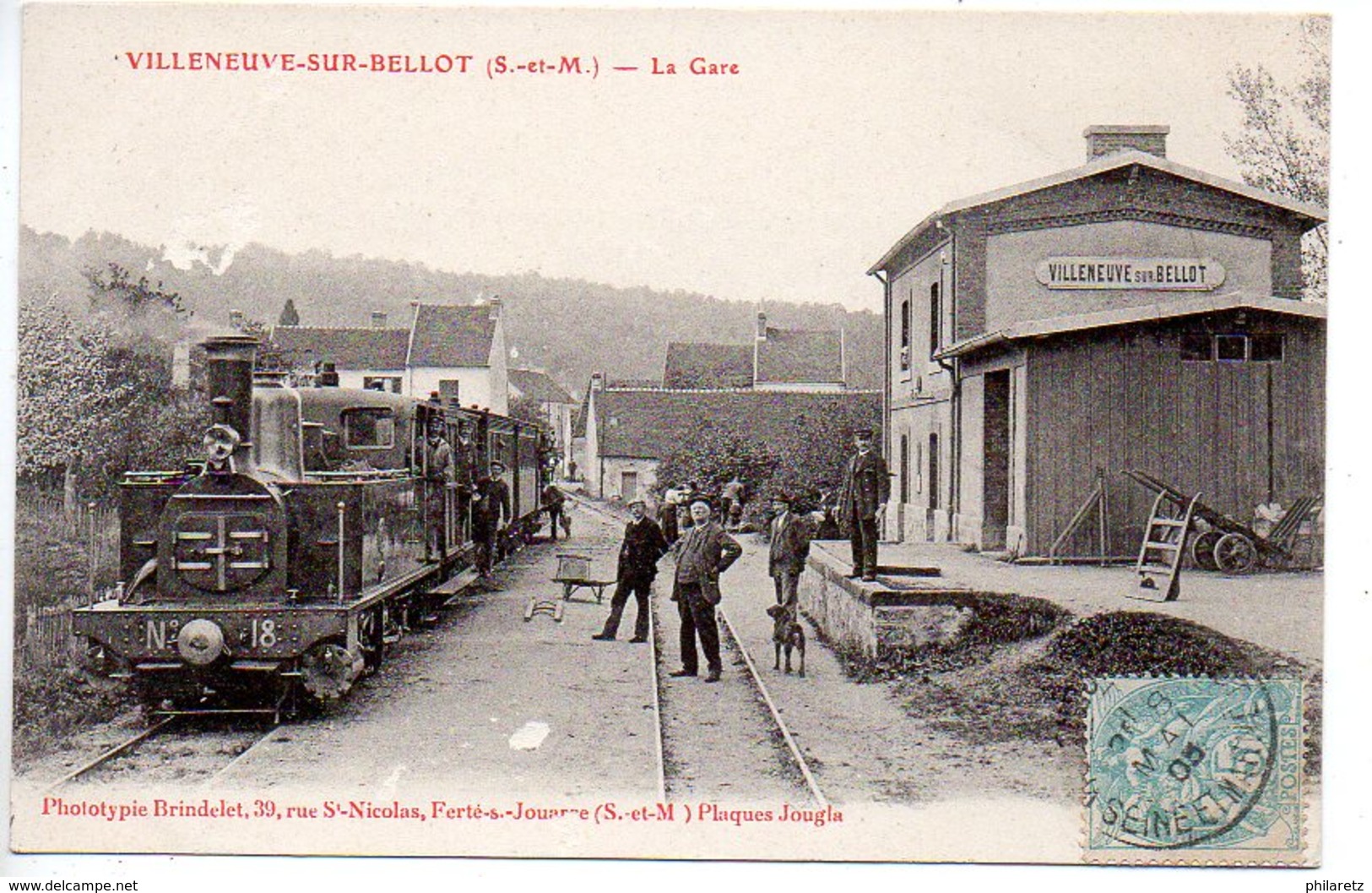 Villeneuve Sur Bellot : La Gare (Vue Intérieure Avec Train, Locomotive En Gros Plan) - Autres & Non Classés