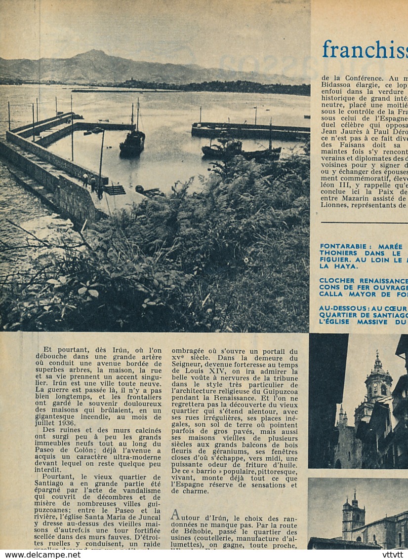 1960 : Document, LA BIDASSOA, Biriatou, Pasajes, Fontarabie, Irun, Saint-Sebastien, Motrico, Ondarroa, Sumbilla... - Non Classés