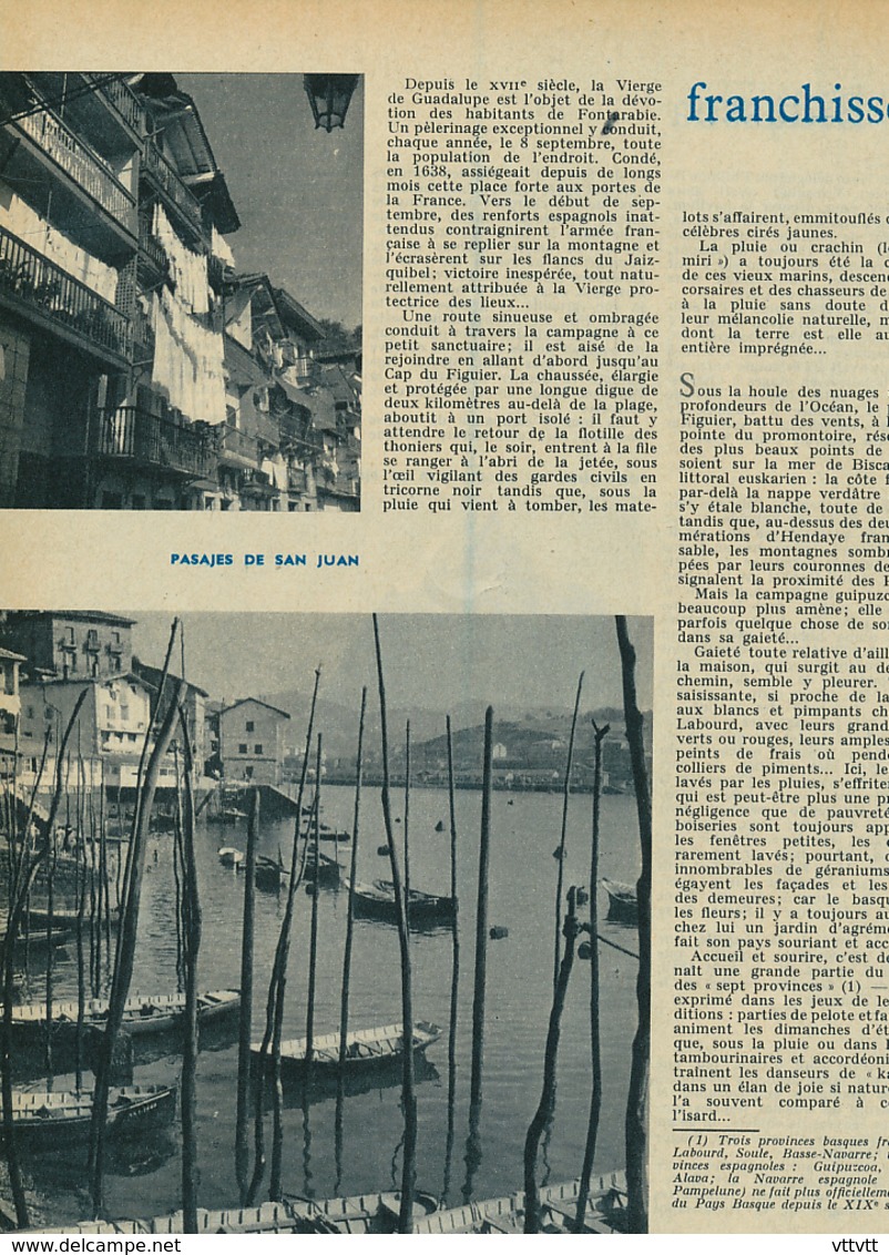 1960 : Document, LA BIDASSOA, Biriatou, Pasajes, Fontarabie, Irun, Saint-Sebastien, Motrico, Ondarroa, Sumbilla... - Non Classés