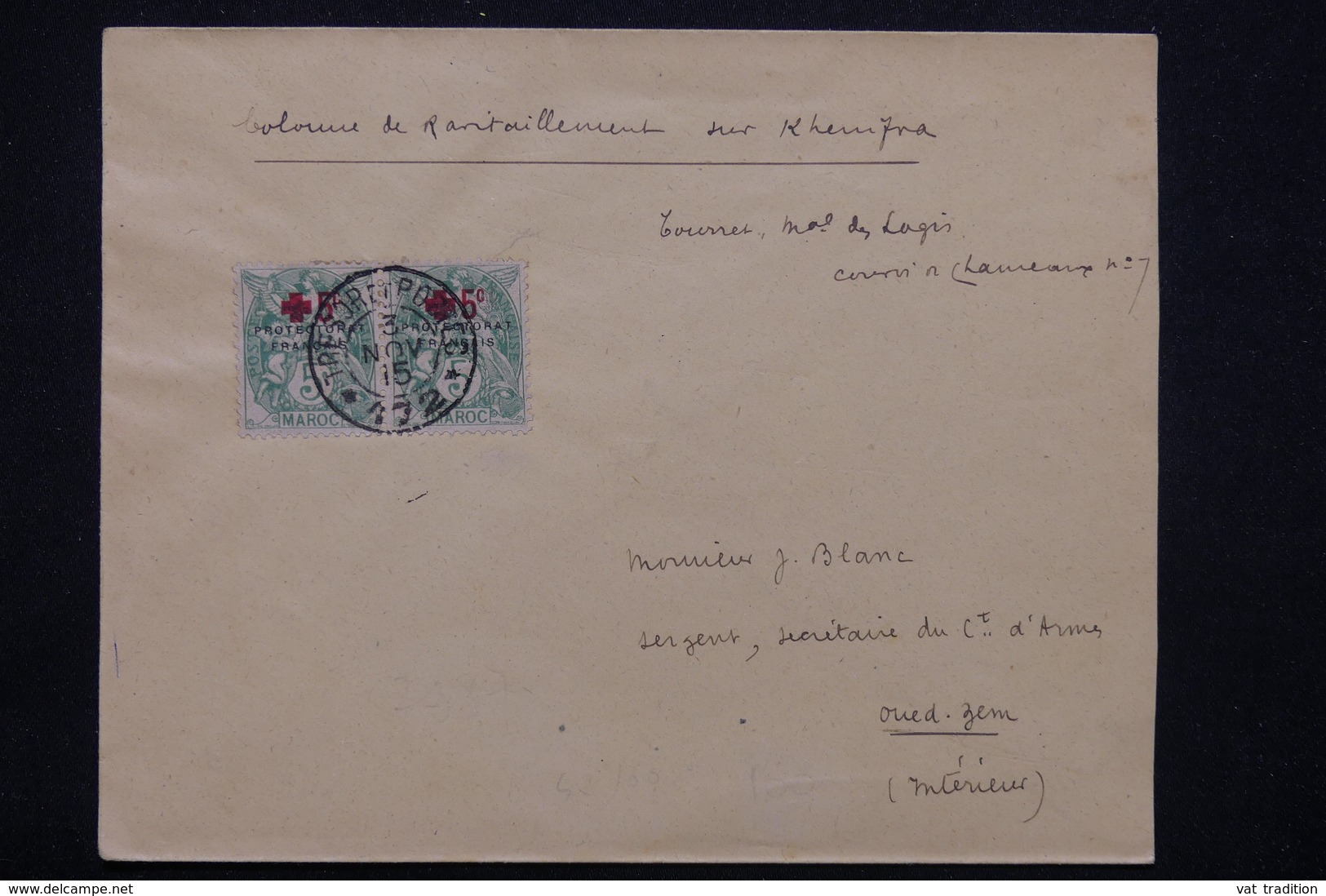MAROC - Affranchissement  Type Blancs Croix Rouge Sur Enveloppe En 1915 Du SP 172 Pour Oued Zem - L 23214 - Lettres & Documents