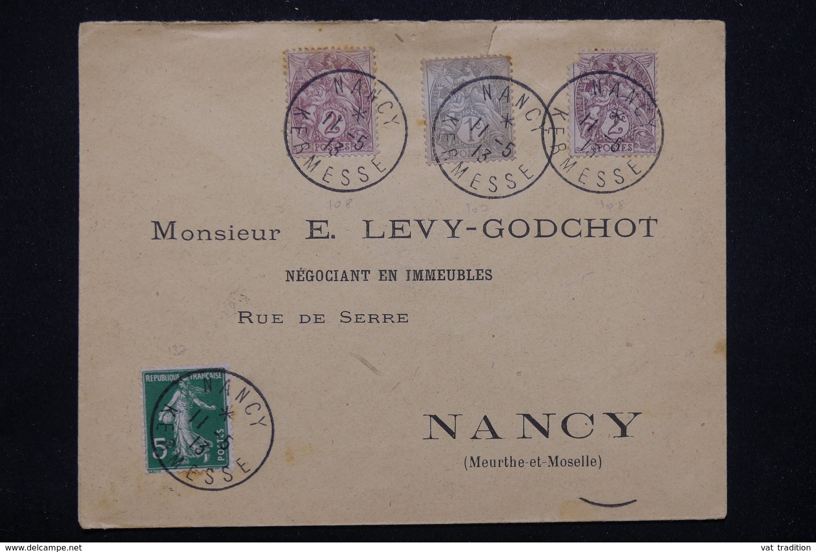 FRANCE - Oblitération " Nancy Kermesse " Sur Type Blancs / Semeuse Sur Enveloppe Pour Nancy En 1913 - L 23215 - 1877-1920: Période Semi Moderne