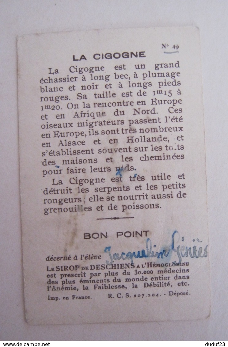 CHROMO LE SIROP DE DESCHIENS  BON POINT LA CIGOGNE - Autres & Non Classés