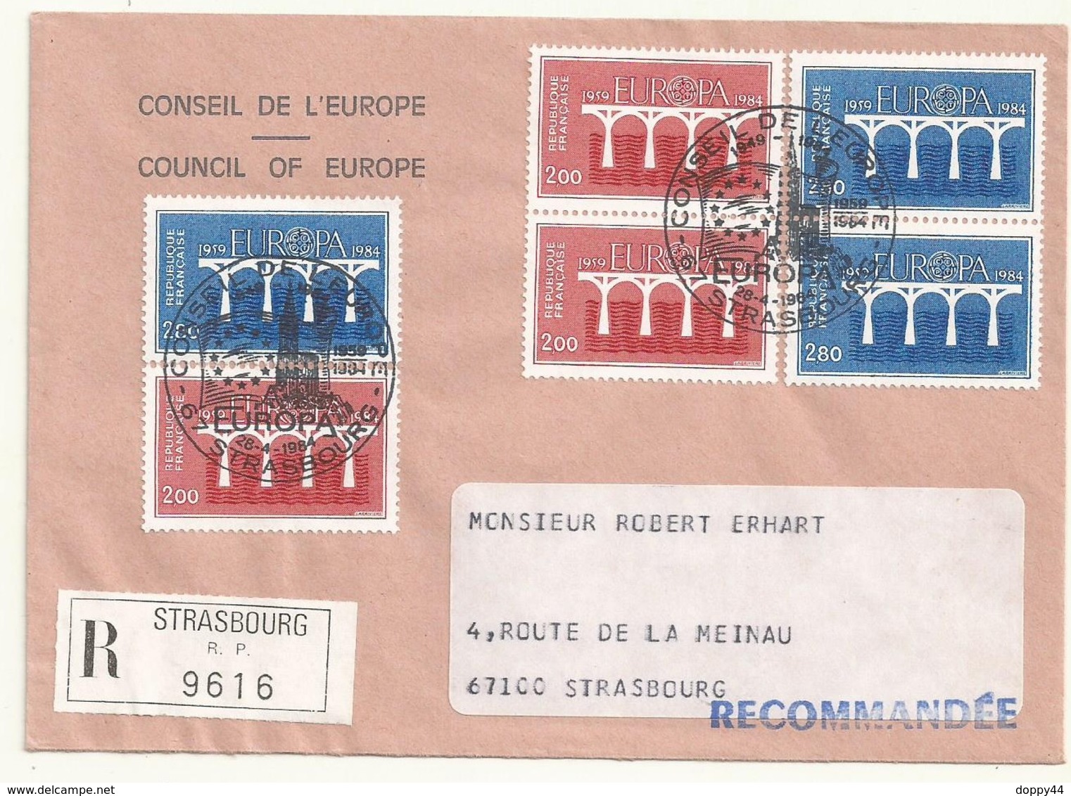 THEME EUROPE CONSEIL DE L'EUROPE EUROPA 1984  SUR LETTRE RECOMMANDEE - Matasellos Provisorios