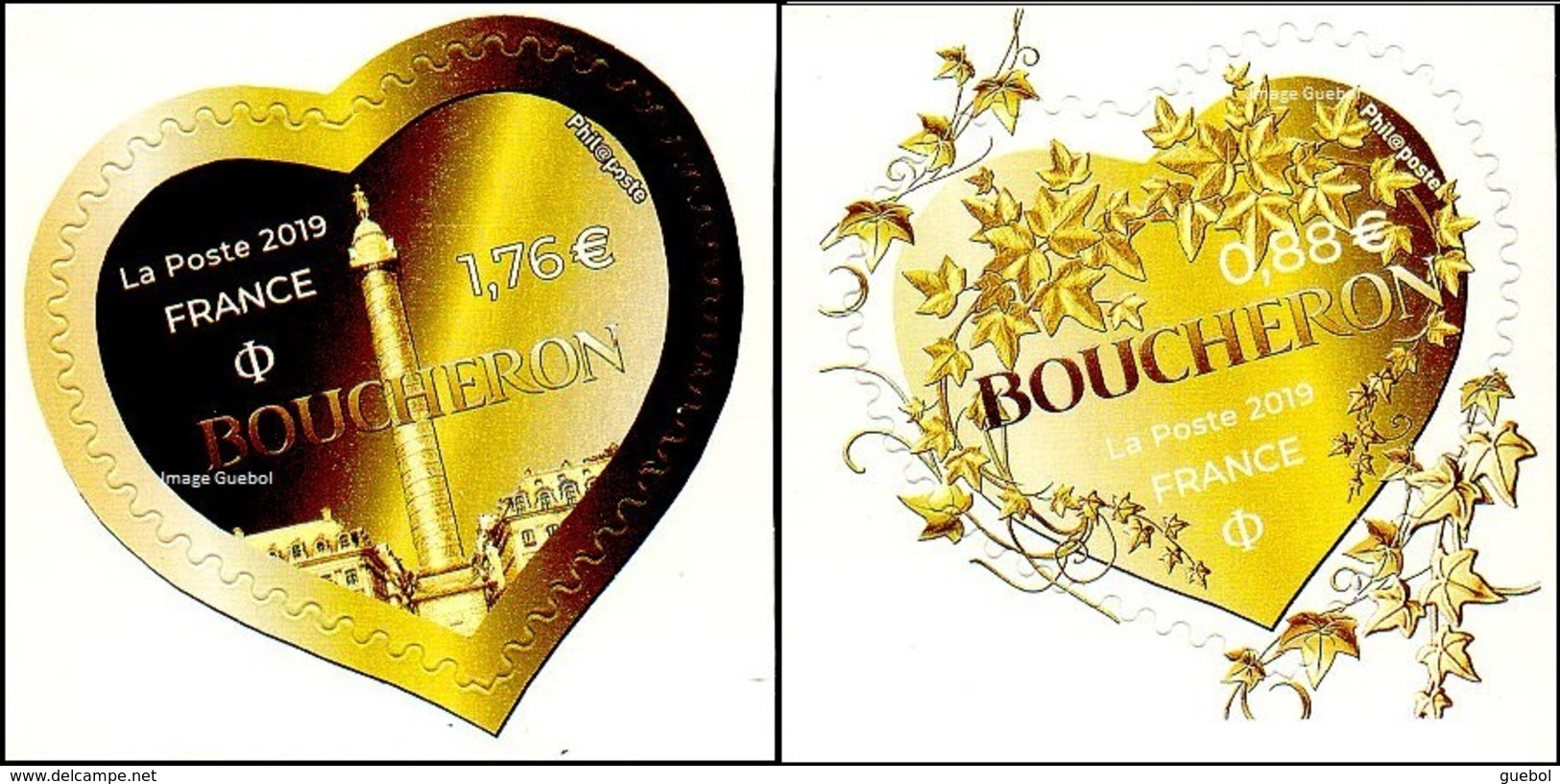 France Autoadhésif N° 1xca Et 1xcb ** Coeurs De Boucheron Pour Lettres Vertes - Autres & Non Classés