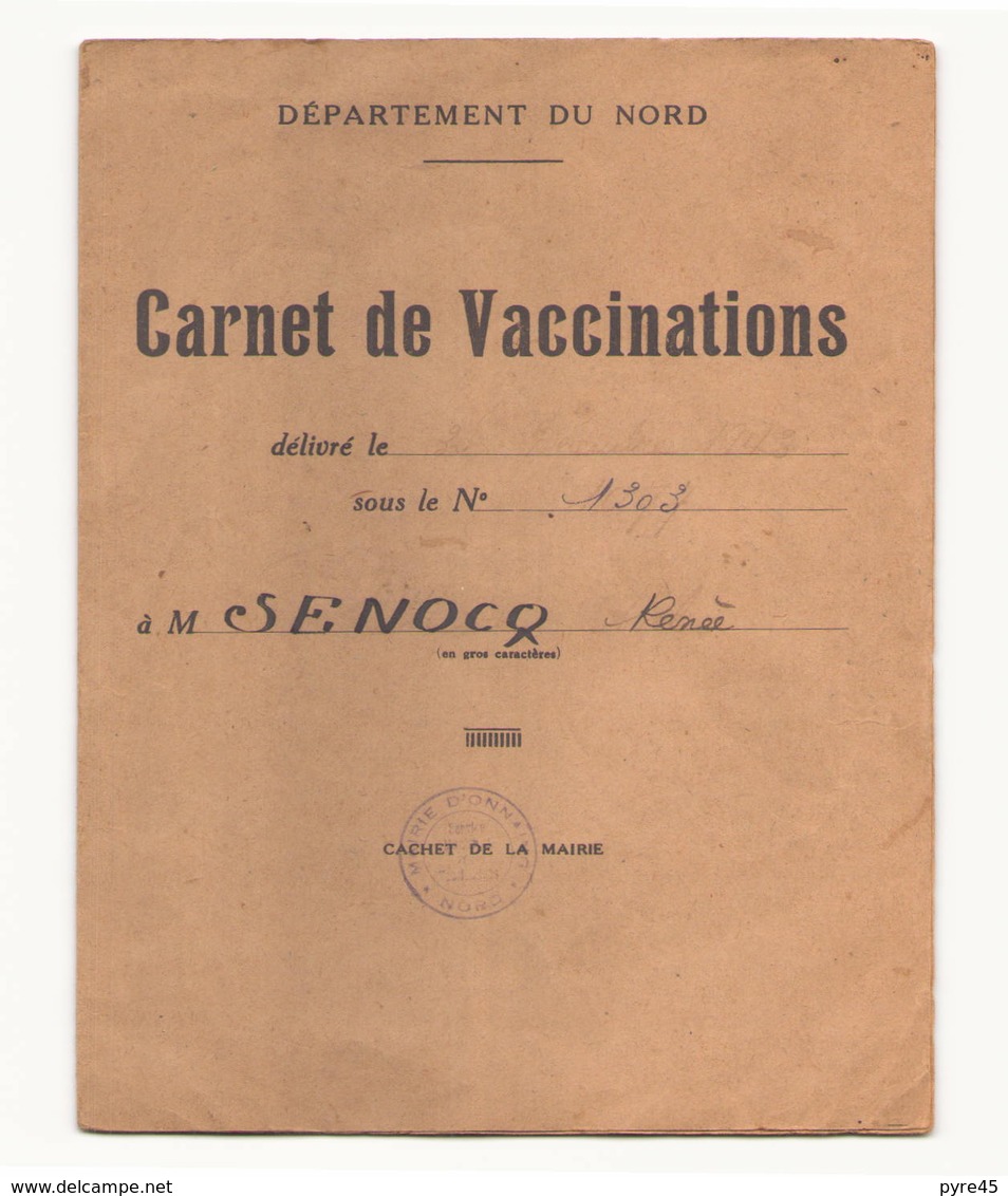 Carnet De Vaccinations Du 30 Décembre 1943 Département Du Nord - Unclassified