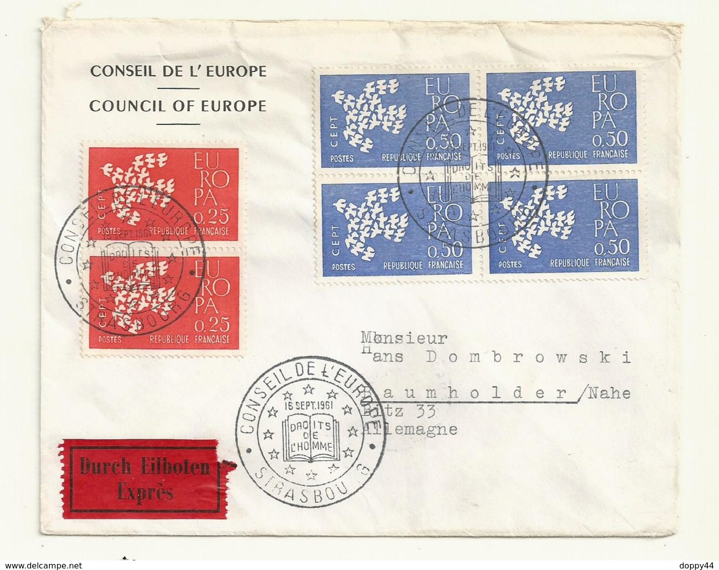 THEME EUROPE CONSEIL DE L'EUROPE EUROPA 1961  SUR LETTRE RECOMMANDEE - Cachets Commémoratifs