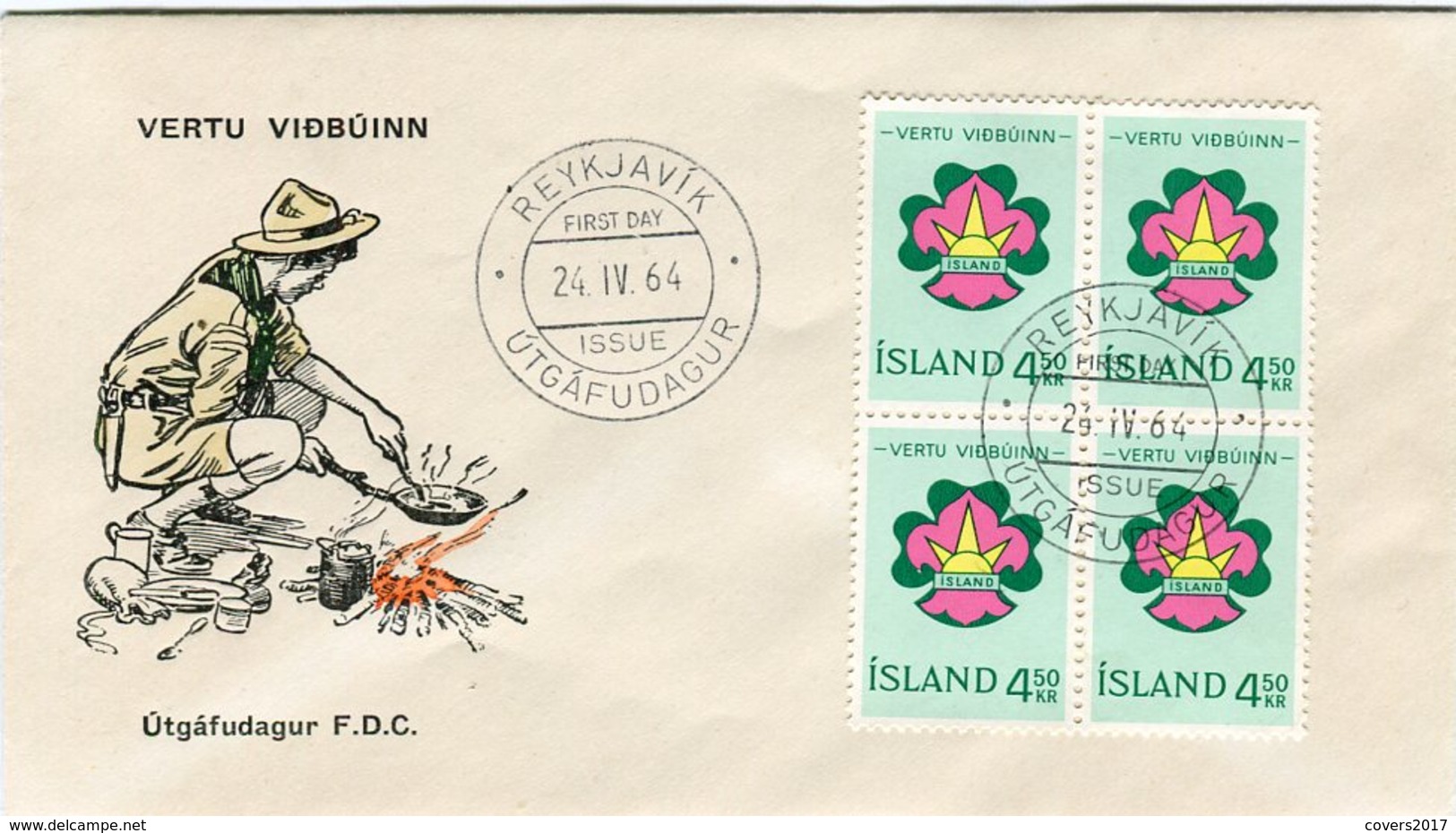 Iceland/Islande/Ijsland/Island FDC 24.IV.1964 Scouts Block Of 4 Matching Cover - FDC