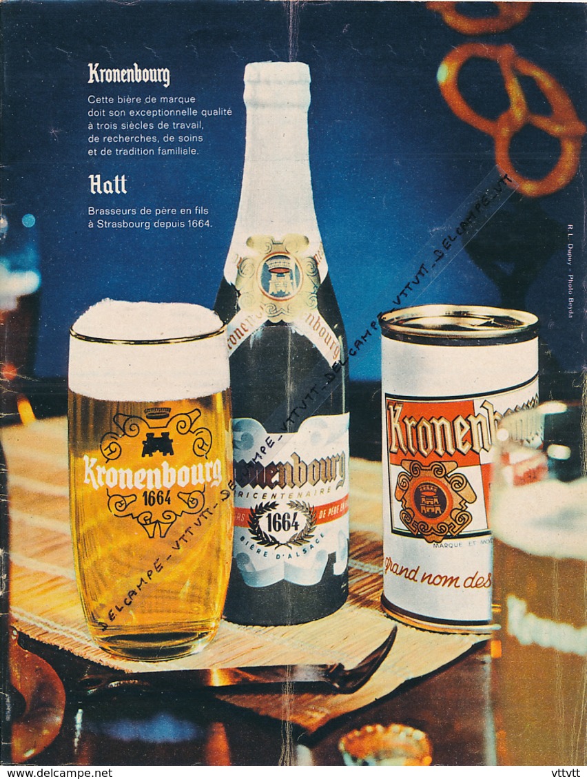 Ancienne Publicité (1960) : BIERE KRONENBOURG, HATT, 1664, Bouteille, Verre, Canette - Publicités