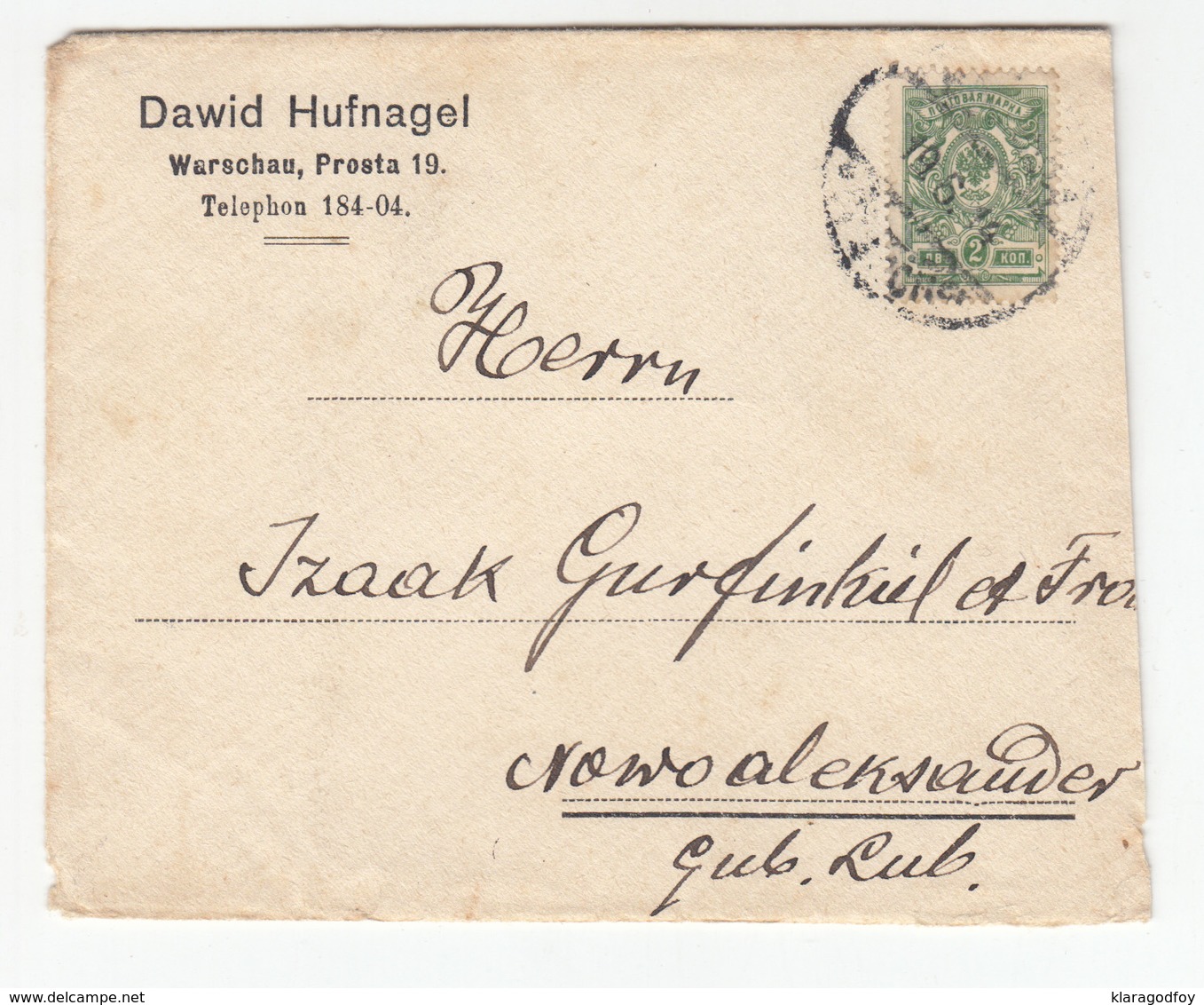 Poland - Russia, Dawid Hufnagel - Warschau Letter Cover Travelled 191? B190220 - Storia Postale