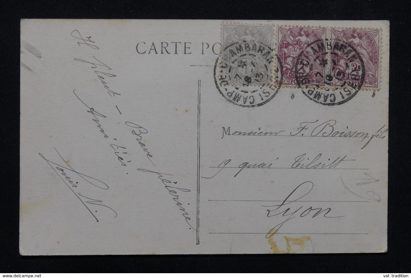 FRANCE - Oblitération " Camp De Chambaran " Sur Type Blancs Sur Carte Postale En 1913 Pour Lyon - L 23226 - 1877-1920: Période Semi Moderne