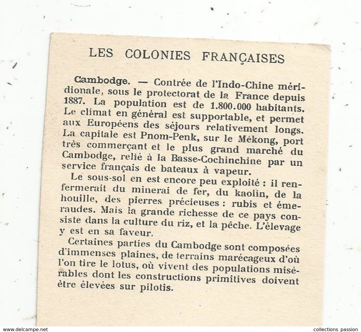 Chromo , Les Colonies Françaises , LE CAMBODGE , 2 Scans - Autres & Non Classés