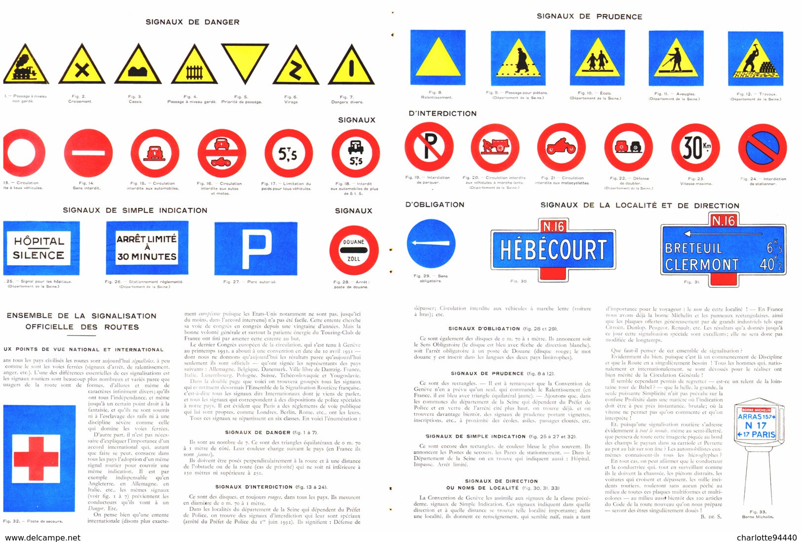 ENSEMBLE De La SIGNALISATION OFFICIELLE DES ROUTES  1932  ( 1 ) - Sonstige & Ohne Zuordnung