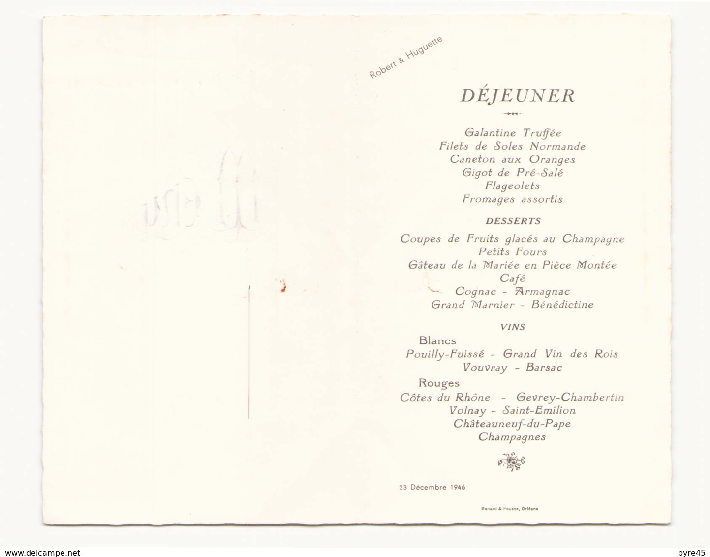 Menu Du 23 Décembre 1946 - Menus