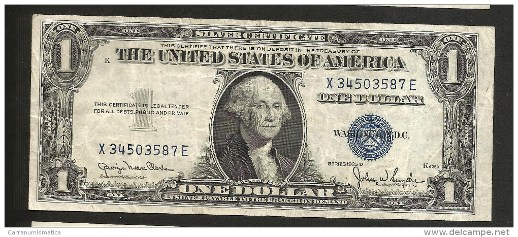 UNITED STATES Of AMERICA / U.S.A. - 1 DOLLAR ( 1935 - SILVER CERTIFICATE ) Series D / BLUE SEAL - Certificati D'Argento (1928-1957)