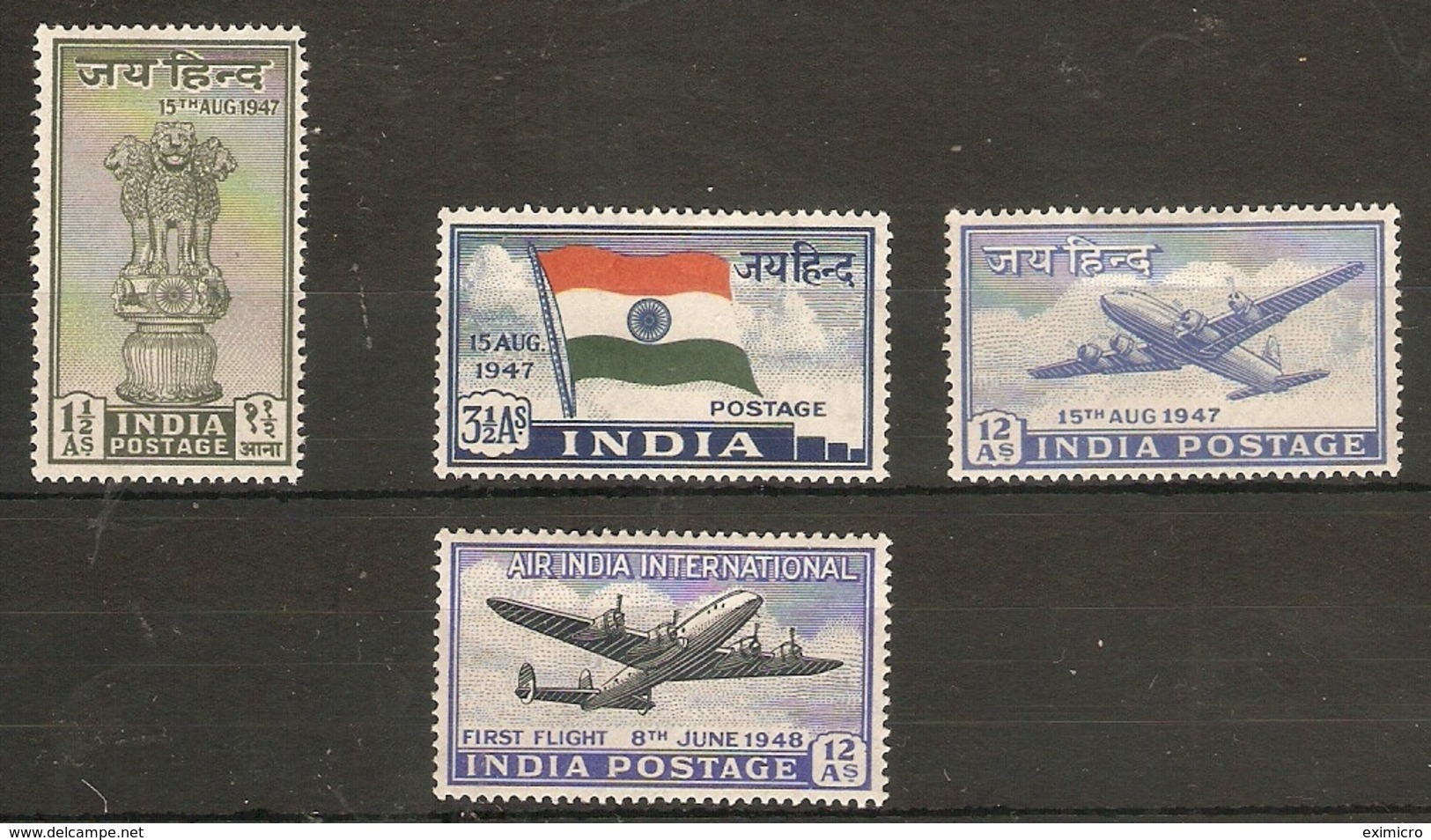 INDIA 1947 INDEPENDENCE AND 1948 INDIA - UK AIR SERVICE SETS SG 301/304 MOUNTED MINT Cat £15.50 - Unused Stamps