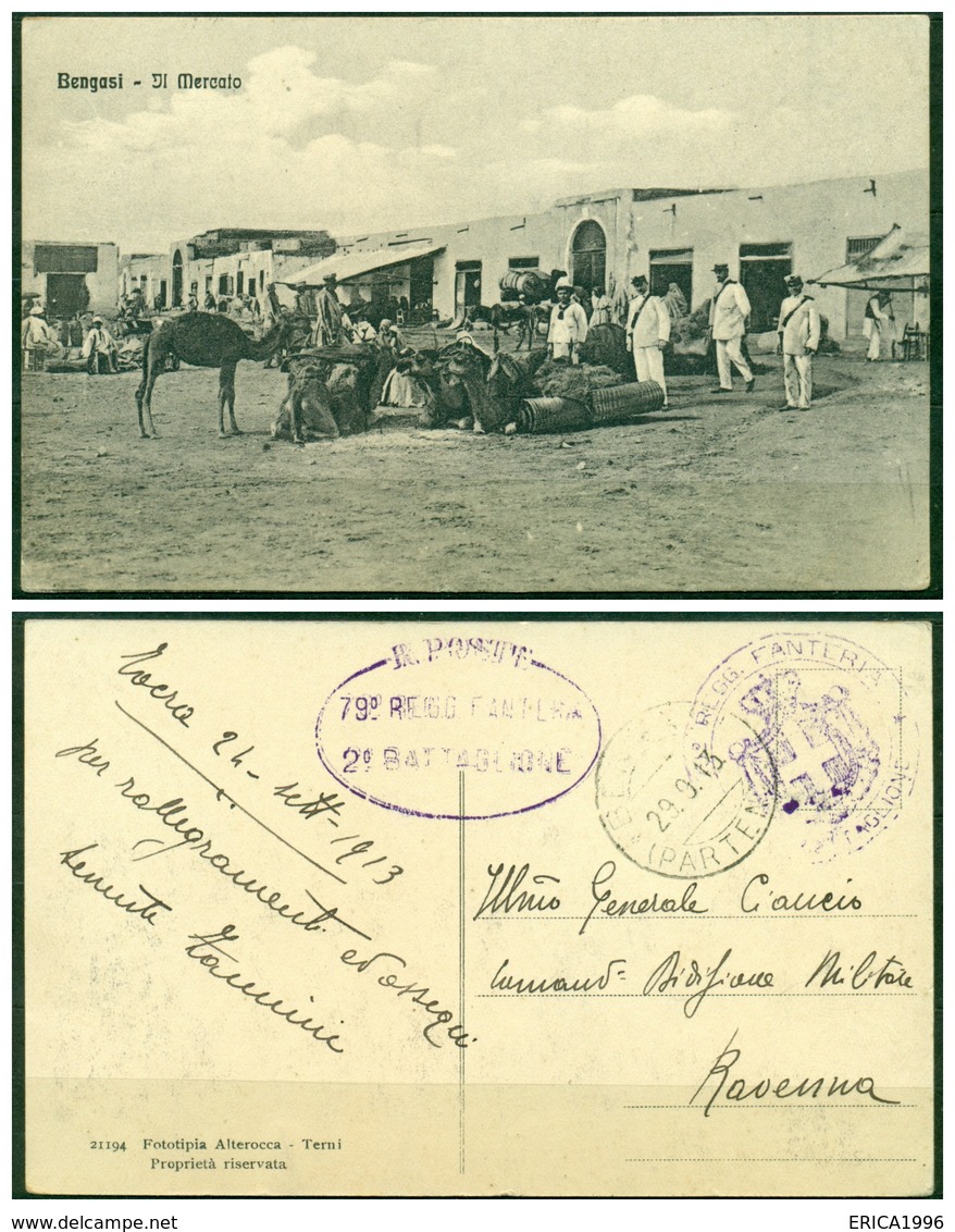 CARTOLINA - V8608 COLONIE ITALIANE CIRENAICA 1913 Cartolina Illustrata In FRANCHIGIA (Bengasi Il Mercato) Con Annullo - Libya