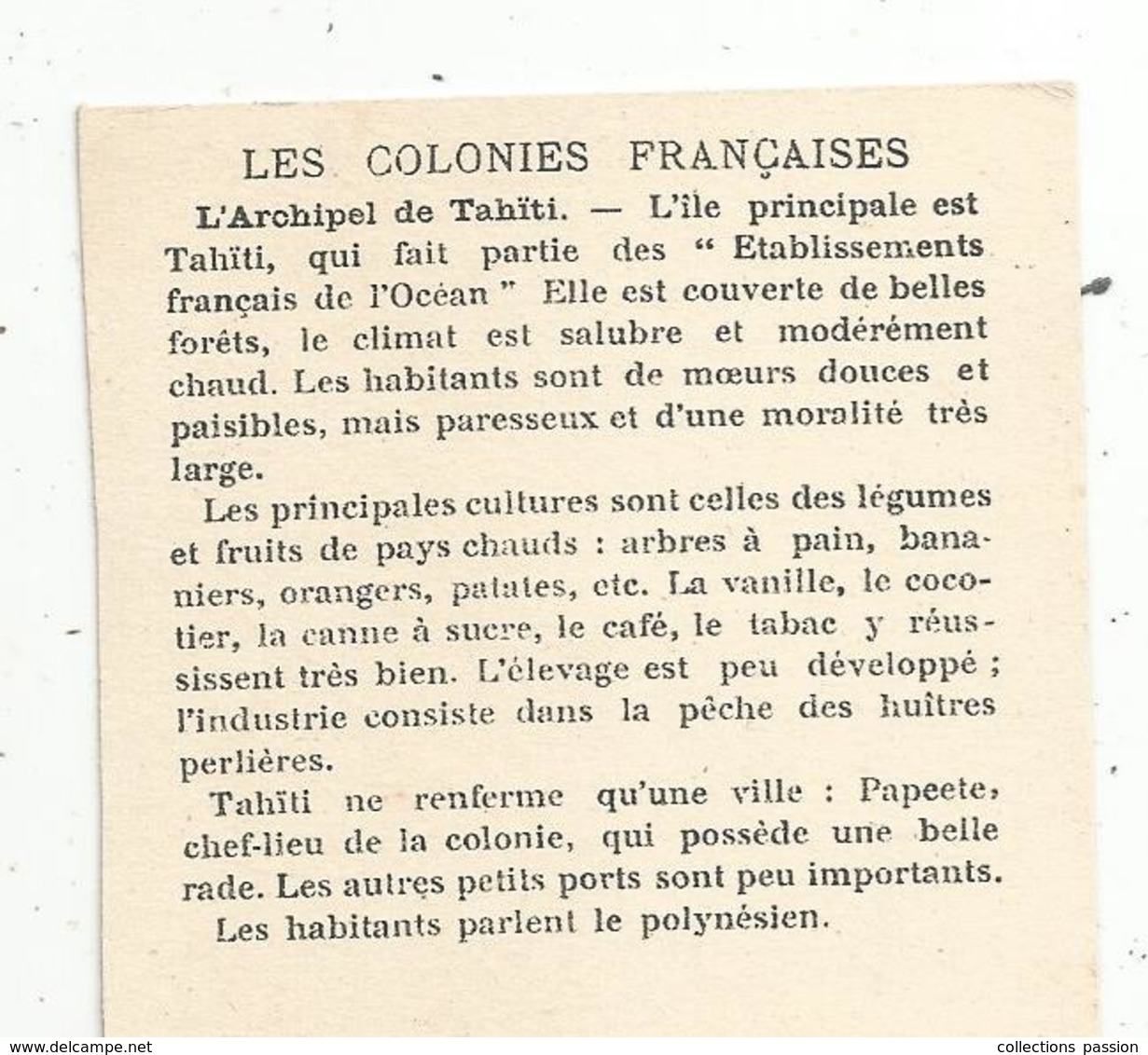 Chromo , Les Colonies Françaises ,ARCHIPEL DE TAÏTI ,Tahiti , 2 Scans - Autres & Non Classés