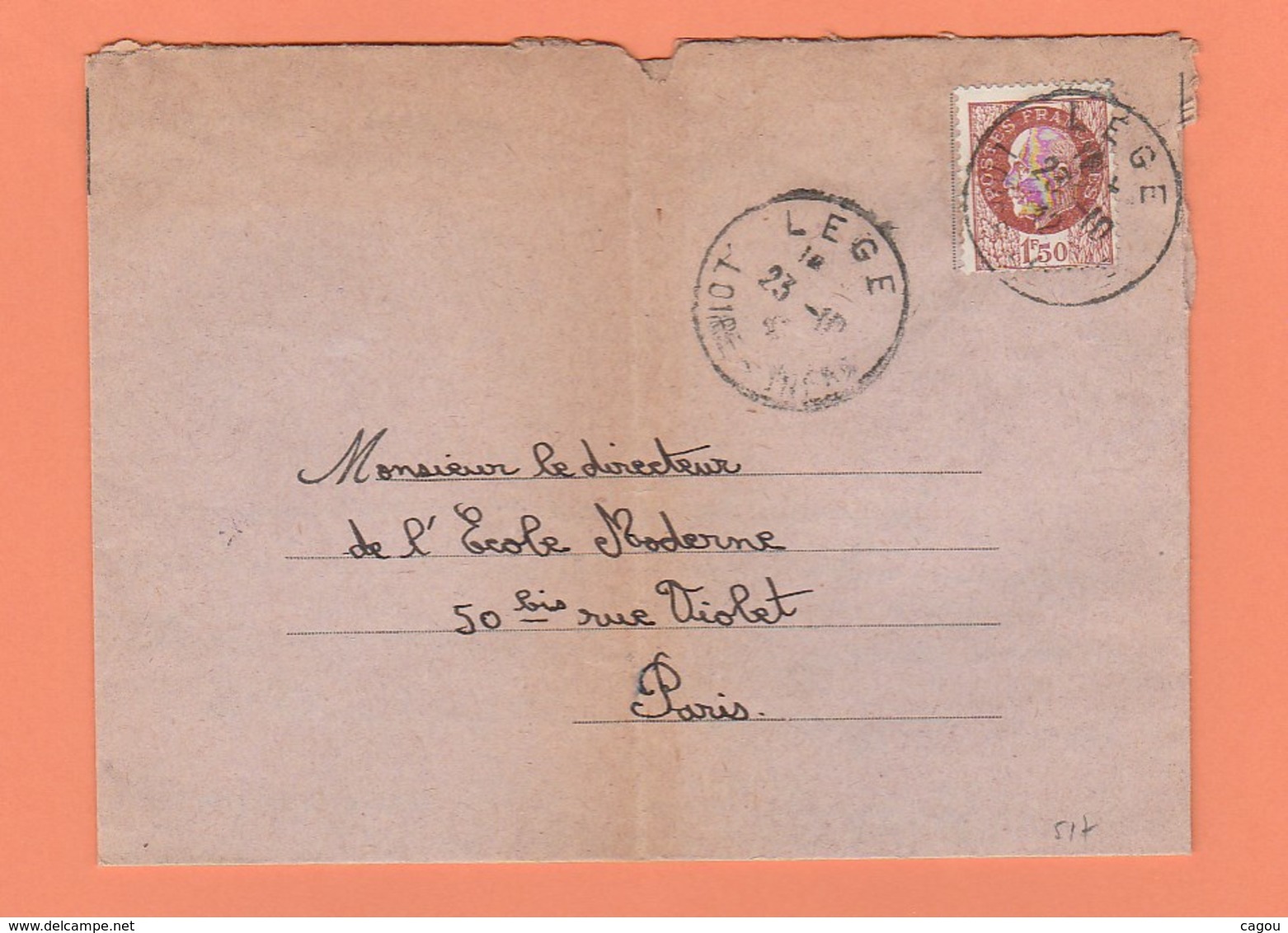 CACHET LEGE LOIRE INFre SUR LETTRE DE 1942 - Cachets Manuels