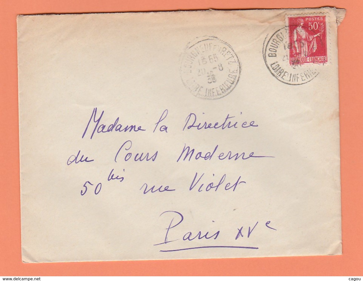 CACHET BOURGNEUF EN RETZ  LOIRE INFERIEURE SUR LETTRE DE 1936 - Cachets Manuels