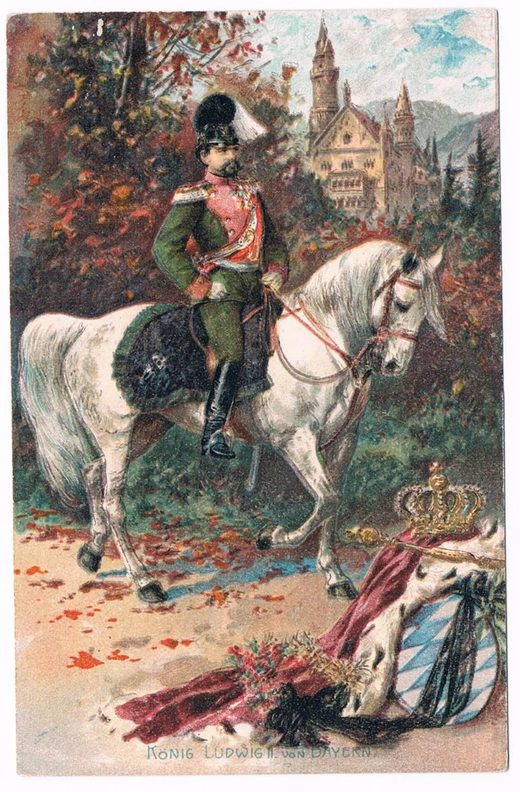 König Ludwig II. Zu Pferd Vor Dem Schloss Neuschwanstein, Wirtshaus-Stempel - Königshäuser