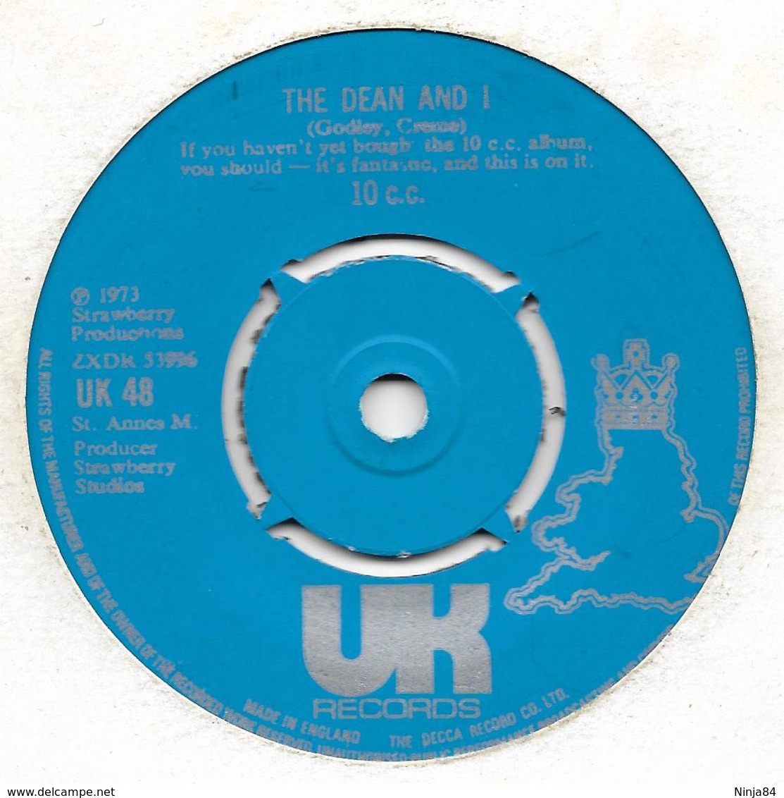 SP 45 RPM (7")   10 C.C.  "  The Dean And I  "  Angleterre - Rock