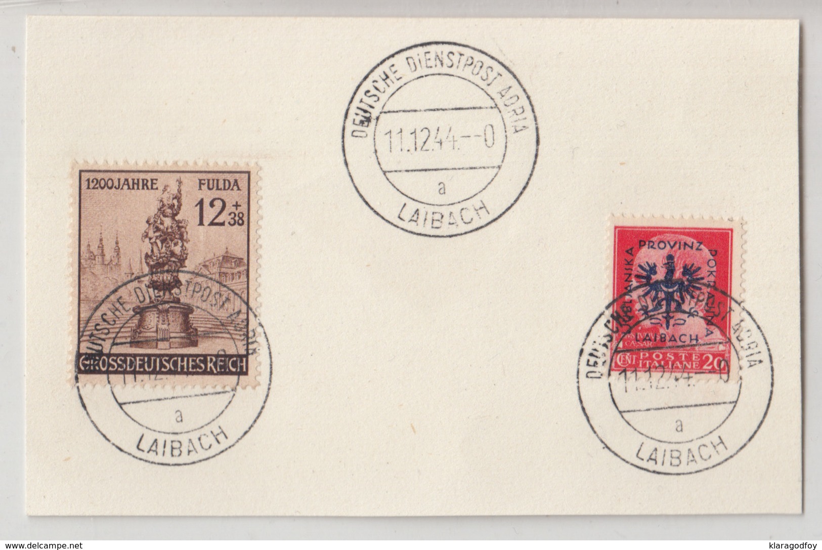 Deutsche Dienstpost Adria Laibach 1944 Postmark On Card B190220 - Slovenia