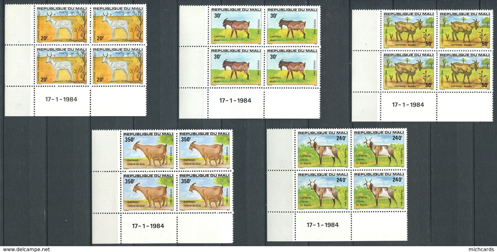 244 MALI 1984 - Yvert 482/86 X 4 (Coin Date) Chevre - Neuf ** (MNH) Sans Charniere - Mali (1959-...)