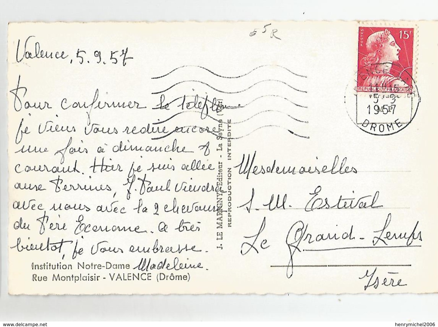 26 Drome Valence Institution Notre Dame Rue Montplaisir 1957 - Valence