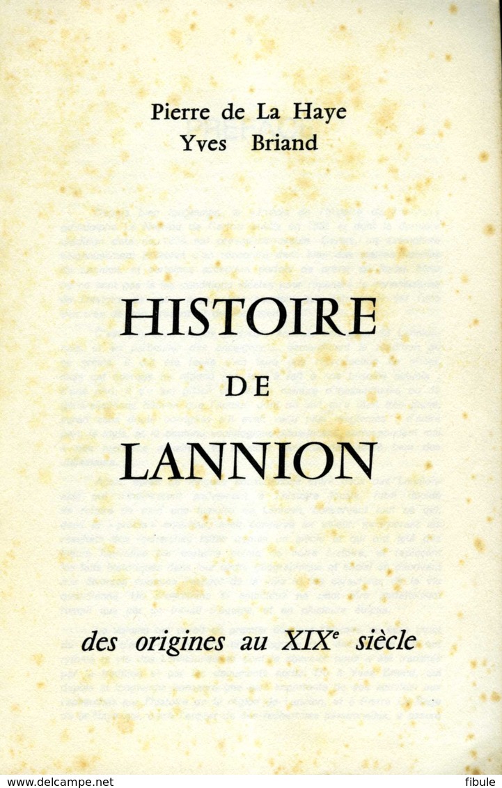 Histoire De LANNION Des Origines Au XIXe Par Pierre De La Haye 1974 - Autres & Non Classés