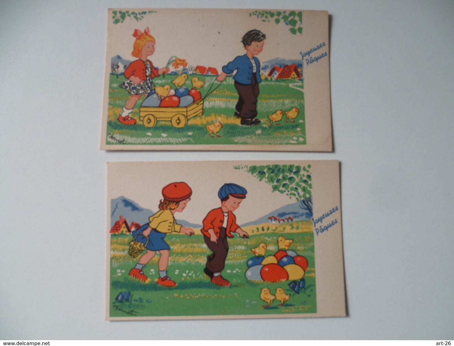 2 CARTES  JOYEUSES  PAQUES  OEUF  POUSSIN - Ostern