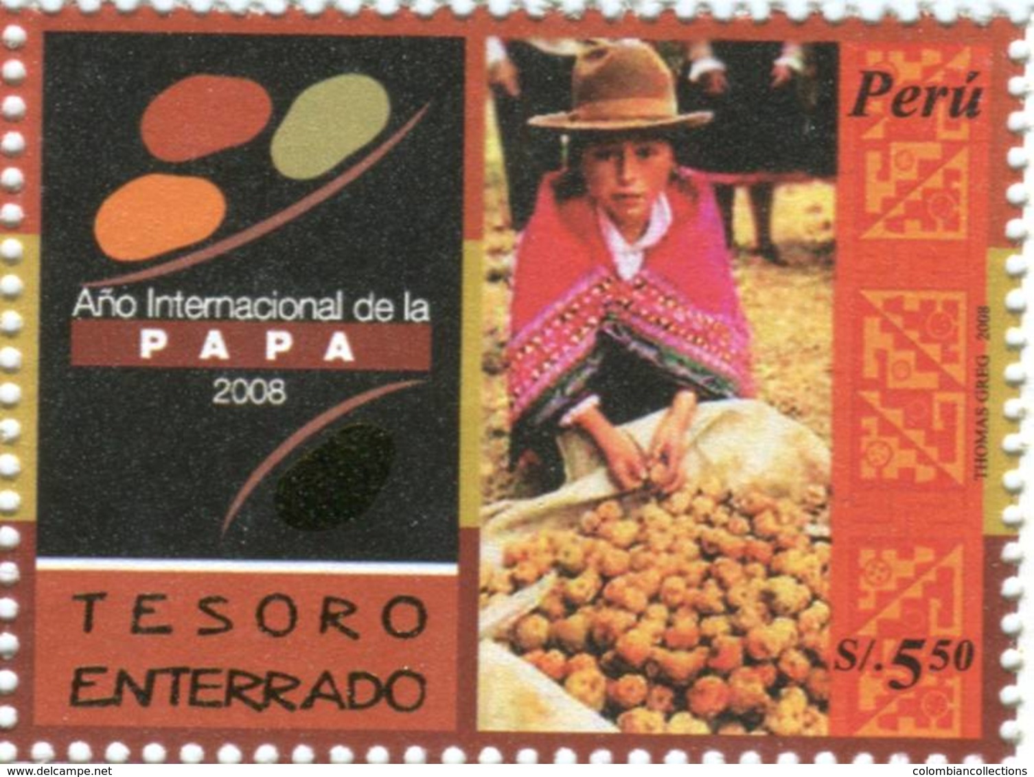 Lote P2008-11, Peru, 2008, Sello, Stamp, Papa, Papa, Potatoes, Indigenous Theme - Perú