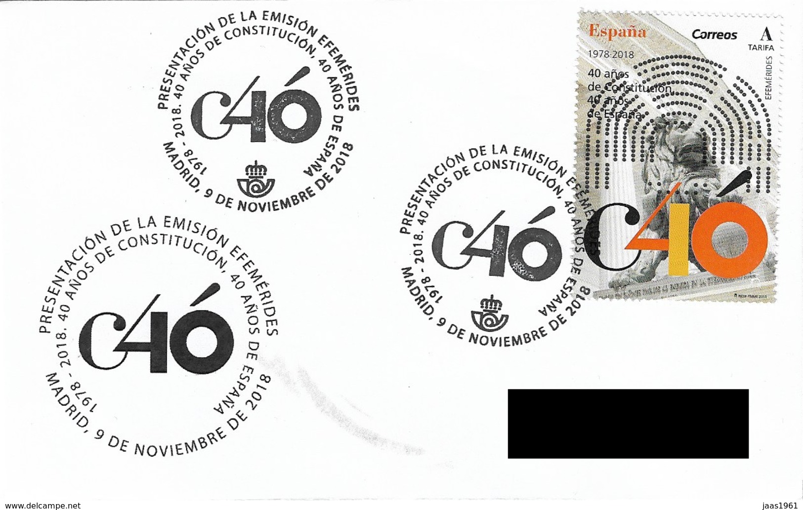 SPAIN. POSTMARK. 40th ANNIV. SPANISH CONSTITUTION. 2018 - Máquinas Franqueo (EMA)