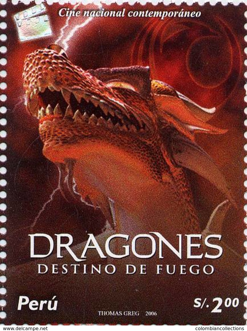 Lote P2006-8, Peru, 2006, Sello, Stamp, 2 V, Dragones, Dragon, Cine - Perú