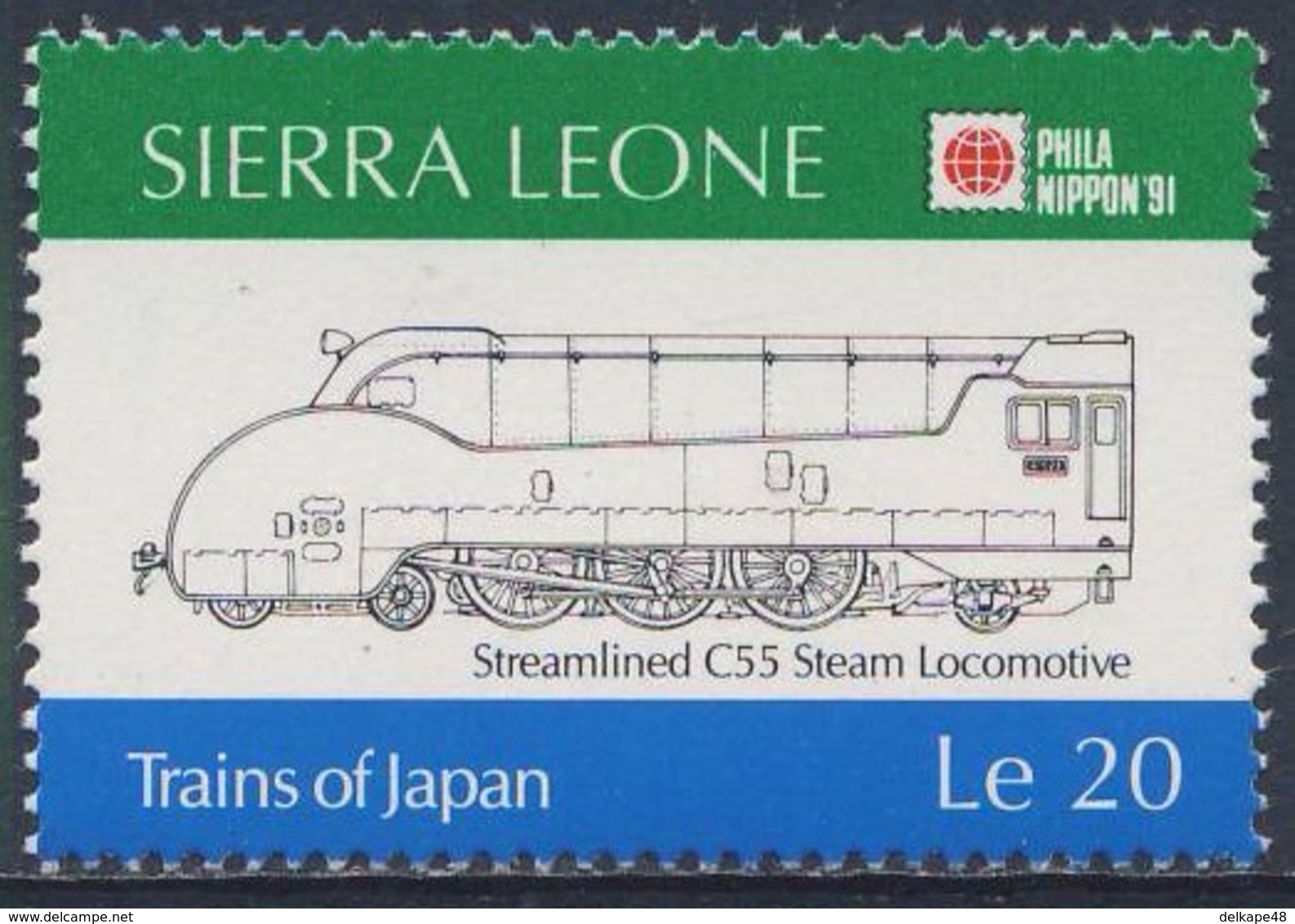 Sierra Leone 1991 Mi 1604 SG 1605 **  Class C55 Streamline Steam Locomotive (1935) / Dampflok - Phila Nippon '91, Tokyo - Sierra Leone (1961-...)