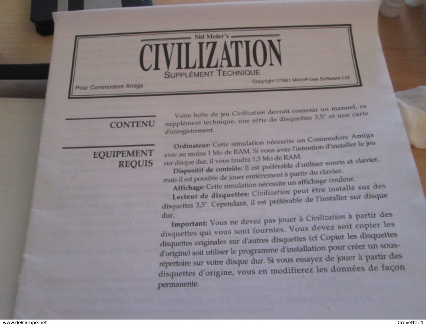 JEU CIVILIZATION SID MEIER POUR AMIGA MICROPROSE 1991 vu à près de 60€ che I-B , complet , TBE