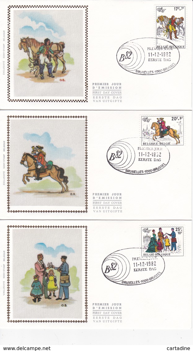 Série De 6 FDC Sur Soie / Op Zijde - Timbres N° 2071/6 - Enveloppe Avec Contour Or - 1982 - 1981-1990