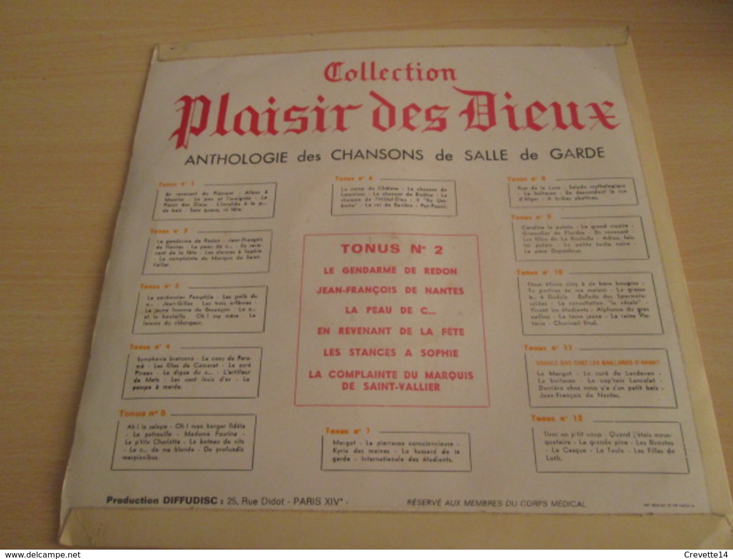 33T 25 Cm PLAISIR DES DIEUX TONUS N°2 Chansons à Boire / De Salles De Garde . Tirage Limité Pour Médecins - Formats Spéciaux