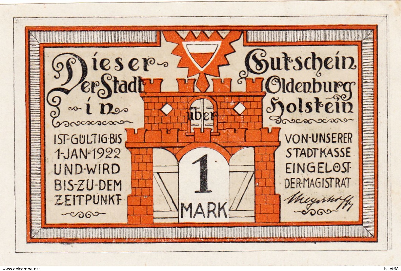 Billet Allemand - 1 Mark - Oldenburg In Holstein 1922 - Stadtwappen, Vue Générale Avec Bauern - Lokale Ausgaben