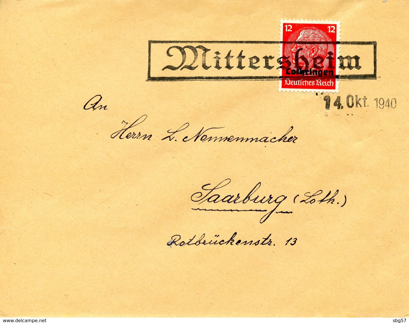 Cachet Caoutchouc Temporaire De MITTERSHEIM Daté Du 14/10/1940 - Altri & Non Classificati