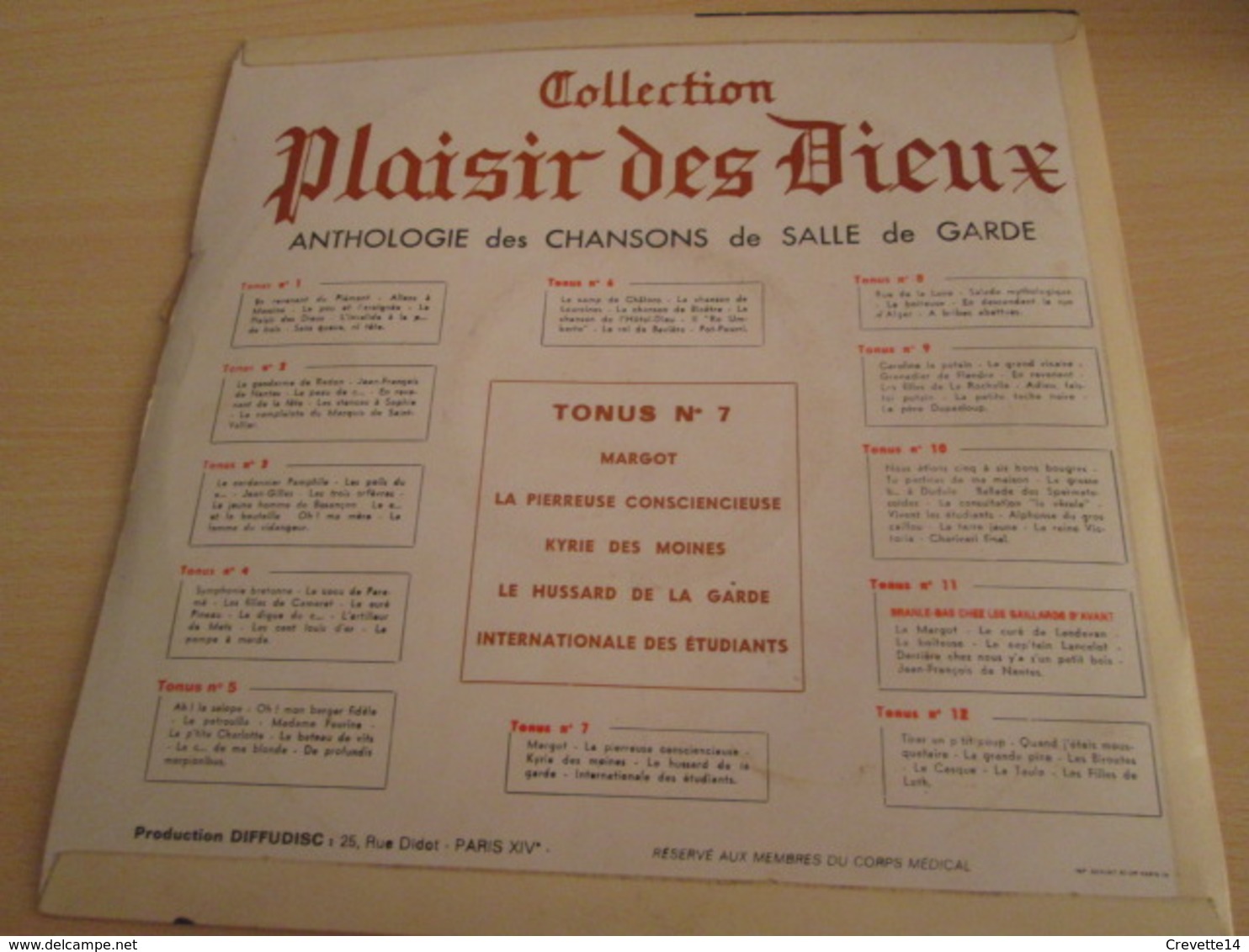 33T 25 Cm PLAISIR DES DIEUX TONUS N°7 Chansons à Boire / De Salles De Garde . Tirage Limité Pour Médecins - Special Formats