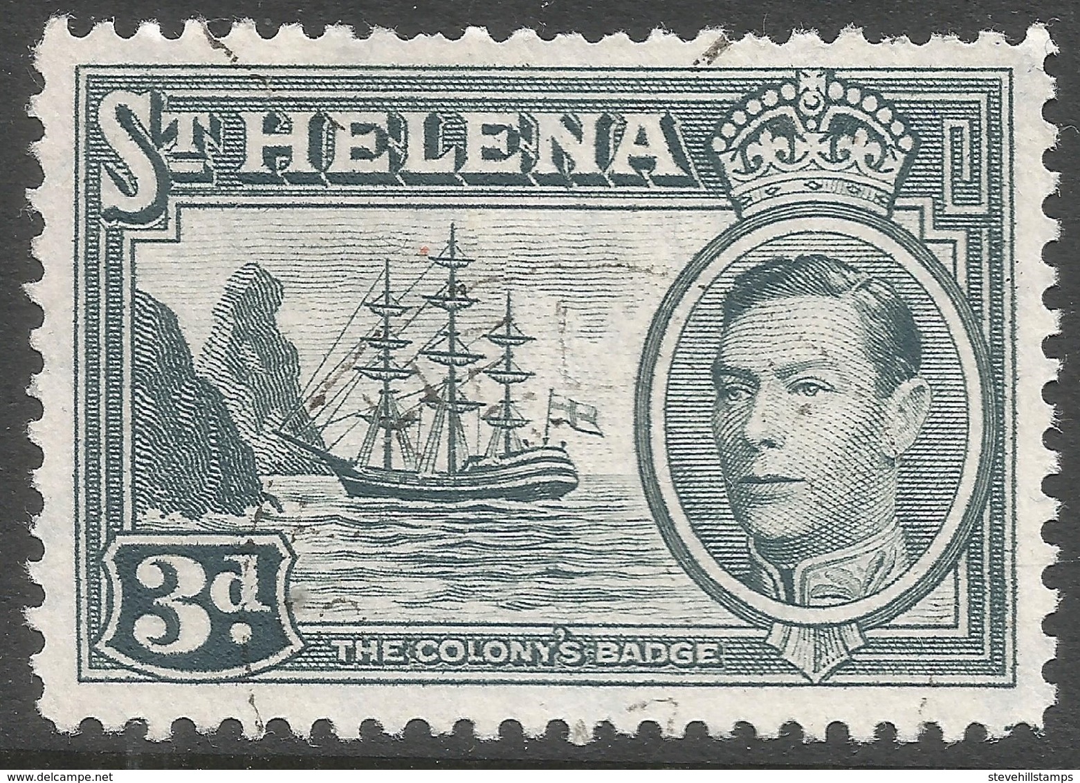St Helena. 1938-44 KGVI. 3d Used. SG 135a - Saint Helena Island