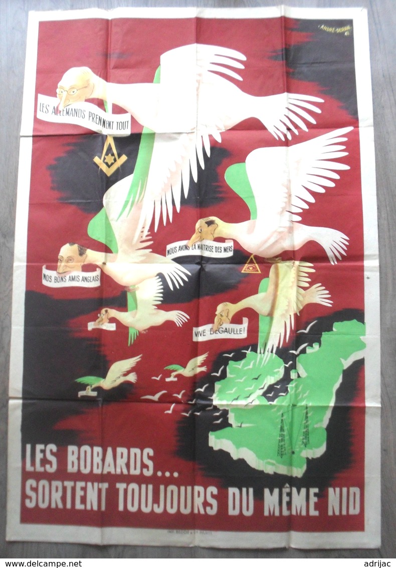 Grande Affiche De Propagande Régime De Vichy 1941 " Les Bobards Sortent Toujours Du Meme Nid "6 Scans - Affiches